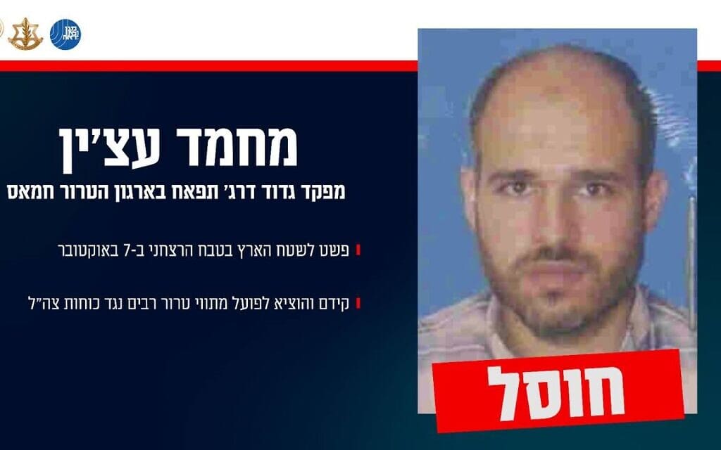 מפקד גדוד דרג' תפאח בחמאס מחמד עצ׳ין, שחוסל ביולי 2025 מפקד גדוד דרג' תפאח בחמאס מחמד עצ׳ין, שחוסל ביולי 2025