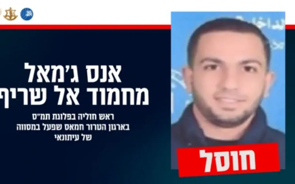 אנס אל שריף - עיתונאי אלג׳זירה שהיה גם מחבל חמאס וחוסל ב-10 באוגוסט 2025 (צילום: דובר צה"ל) אנס אל שריף - עיתונאי אלג׳זירה שהיה גם מחבל חמאס וחוסל ב-10 באוגוסט 2025 (צילום: דובר צה"ל)