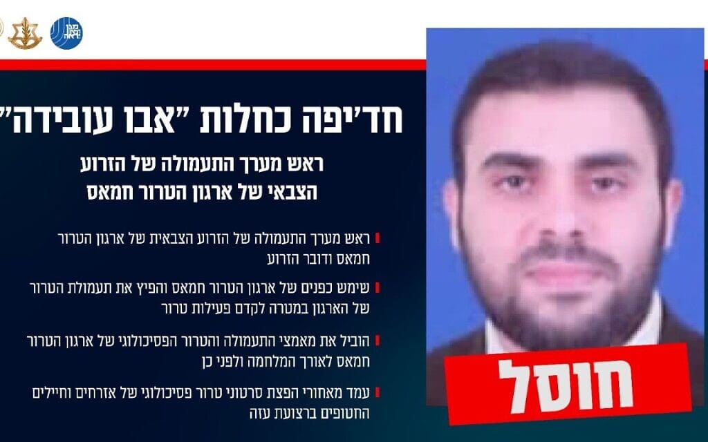 חוסל דובר חמאס חד׳יפה כחלות, המכונה "אבו עוביידה" (צילום: דובר צה"ל) חוסל דובר חמאס חד׳יפה כחלות, המכונה "אבו עוביידה" (צילום: דובר צה"ל)