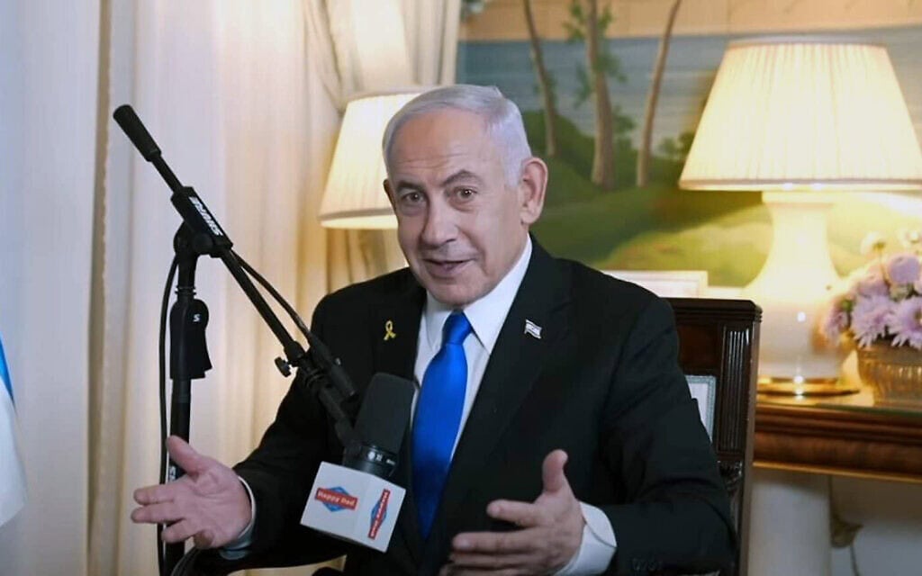 ראש הממשלה בנימין נתניהו מתראיין לפודקאסט האמריקאי Full Send Podcast ב-24 ביולי 2025 (צילום: צילום מסך, יוטיוב)