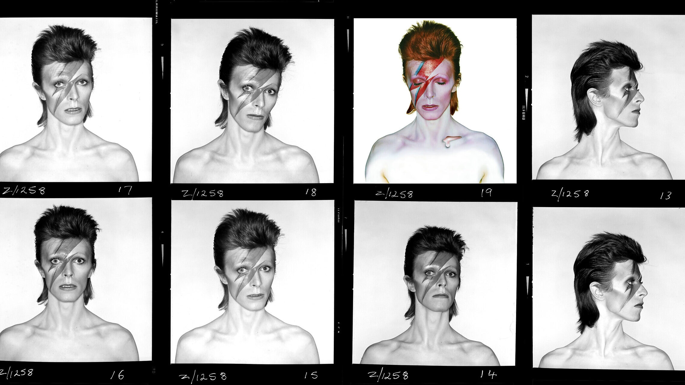 גיליון הקונטקט של דיוויד בואי לעטיפת Aladdin Sane (צילום: Duffy Archive & The David Bowie Archive)