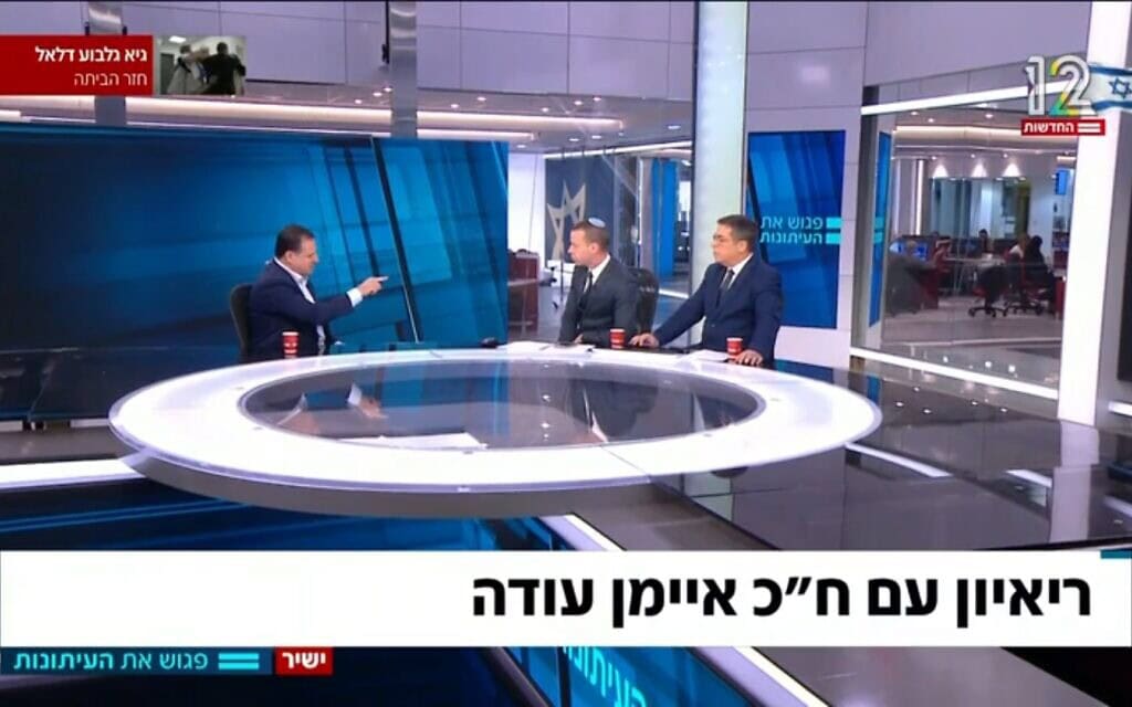 חבר הכנסת איימן עודה בריאיון ל"פגוש את העיתונות", 22 בנובמבר 2025 (צילום: ערוץ 12, צילום מסך) חבר הכנסת איימן עודה בריאיון ל"פגוש את העיתונות", 22 בנובמבר 2025 (צילום: ערוץ 12, צילום מסך)