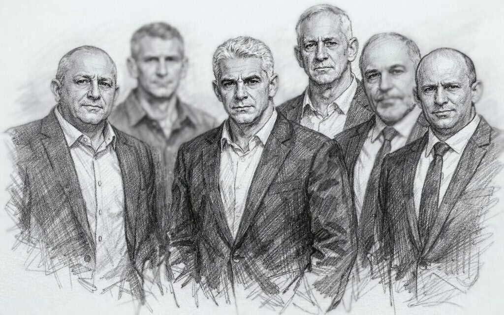 ששת ראשי גוש השינוי (מימין לשמאל): נפתלי בנט, אביגדור פלדמן, בני גנץ, יאיר לפיד, יאיר גולן, גדי איזנקוט (צילום: יצירת AI של שמעון בטאט) ששת ראשי גוש השינוי (מימין לשמאל): נפתלי בנט, אביגדור פלדמן, בני גנץ, יאיר לפיד, יאיר גולן, גדי איזנקוט (צילום: יצירת AI של שמעון בטאט)