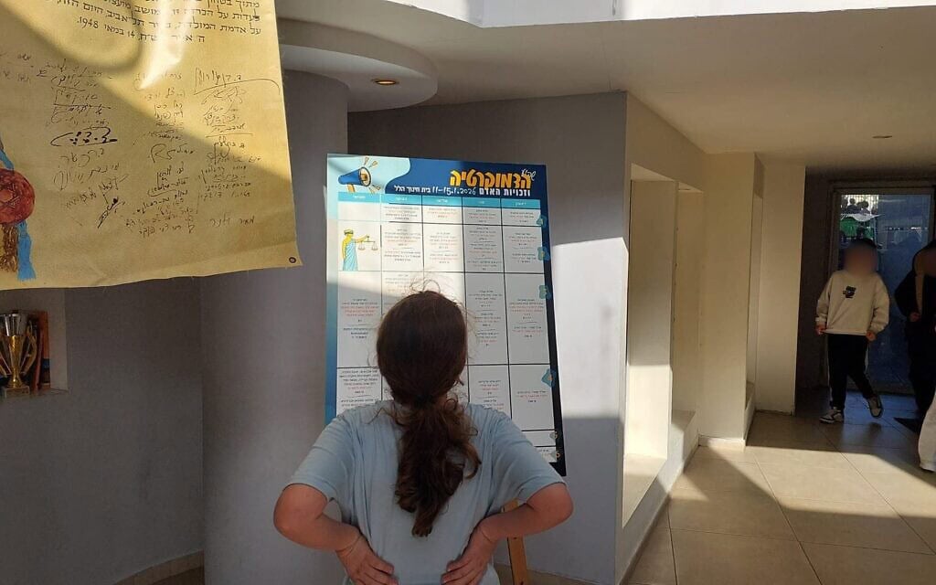 "שבוע הדמוקרטיה" בבית הספר "הלל" ברמת גן. 12 בינואר 2026 (צילום: עומר שרביט) "שבוע הדמוקרטיה" בבית הספר "הלל" ברמת גן. 12 בינואר 2026 (צילום: עומר שרביט)