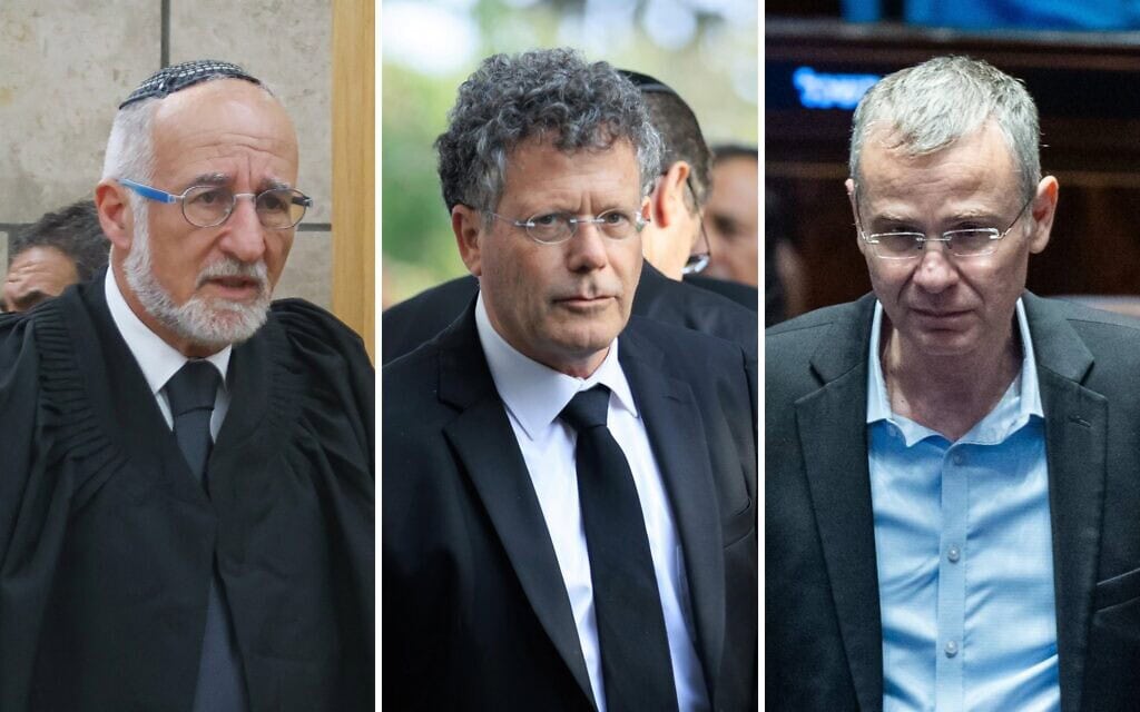 שר המשפטים יריב לוין, נשיא בית המשפט העליון יצחק עמית, נציב תלונות הציבור על השופטים אשר קולה (צילום: יונתן זינדל, משה שי, דוד כהן / פלאש90) שר המשפטים יריב לוין, נשיא בית המשפט העליון יצחק עמית, נציב תלונות הציבור על השופטים אשר קולה (צילום: יונתן זינדל, משה שי, דוד כהן / פלאש90)