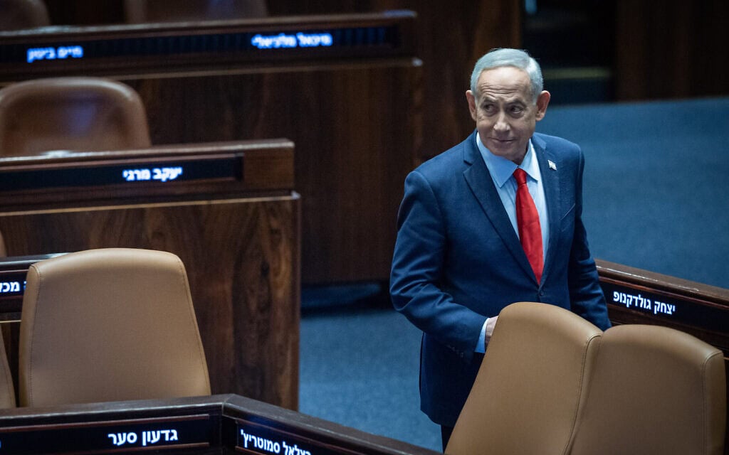 ראש הממשלה בנימין נתניהו במליאת הכנסת, 23 בפברואר 2026 (צילום: יונתן זינדל/פלאש90)