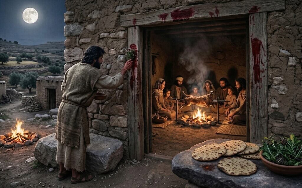 משפחה כנענית בליל ירח מלא באביב, מקריבה שה ואוכלת מצות (צילום: יצירה דיגיטלית של ניצן המבורג) משפחה כנענית בליל ירח מלא באביב, מקריבה שה ואוכלת מצות (צילום: יצירה דיגיטלית של ניצן המבורג)