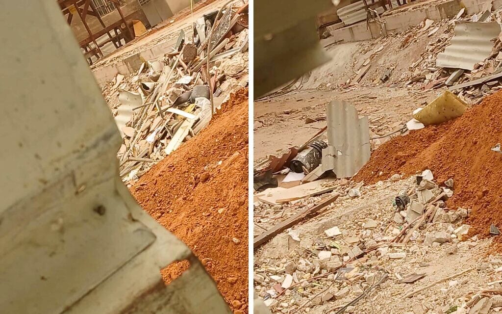 שברי אסבסט שטרם פונה בזירת פגיעת הטיל האיראני במרכז תל אביב, מרץ 2026 (צילום: מיכל ברזל כהן) שברי אסבסט שטרם פונה בזירת פגיעת הטיל האיראני במרכז תל אביב, מרץ 2026 (צילום: מיכל ברזל כהן)