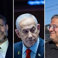 השר לביטחון לאומי איתמר בן גביר, ראש הממשלה בנימין נתניהו, שר האוצר בצלאל סמוטריץ'