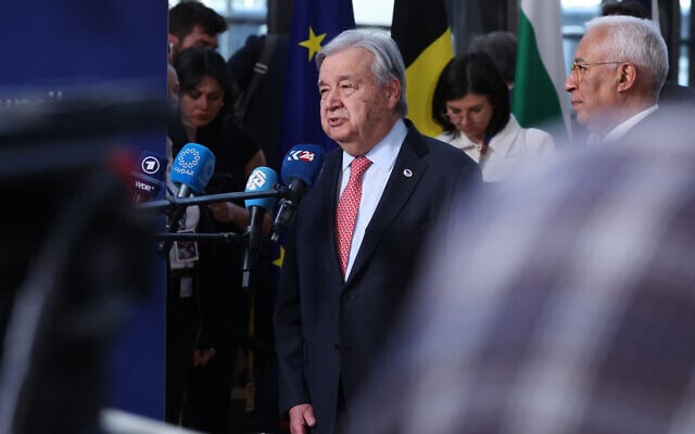 מזכ"ל האו"ם אנטוניו גוטרש בוועידת פסגה של האיחוד האירופי בבריסל, 19 במרץ 2026 (צילום: AP Photo/Omar Havana) מזכ"ל האו"ם אנטוניו גוטרש בוועידת פסגה של האיחוד האירופי בבריסל, 19 במרץ 2026 (צילום: AP Photo/Omar Havana)