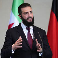 נשיא סוריה אחמד א־שרע בברלין, 30 במרץ 2026 (צילום: AP Photo/Markus Schreiber) נשיא סוריה אחמד א־שרע בברלין, 30 במרץ 2026 (צילום: AP Photo/Markus Schreiber)