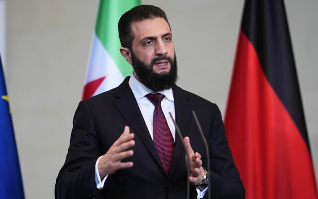 נשיא סוריה אחמד א־שרע בברלין, 30 במרץ 2026 (צילום: AP Photo/Markus Schreiber) נשיא סוריה אחמד א־שרע בברלין, 30 במרץ 2026 (צילום: AP Photo/Markus Schreiber)