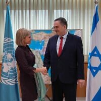 שר הביטחון ישראל כ"ץ נפגש עם שליחת האו"ם ללבנון, ז'נין הניס-פלאסחארט, 27 באפריל 2026 (צילום: אריה חרמוני/משרד הביטחון) שר הביטחון ישראל כ"ץ נפגש עם שליחת האו"ם ללבנון, ז'נין הניס-פלאסחארט, 27 באפריל 2026 (צילום: אריה חרמוני/משרד הביטחון)