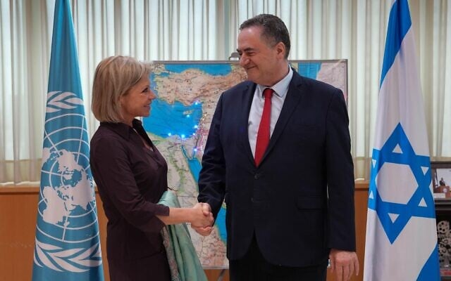 שר הביטחון ישראל כ"ץ נפגש עם שליחת האו"ם ללבנון, ז'נין הניס-פלאסחארט, 27 באפריל 2026 (צילום: אריה חרמוני/משרד הביטחון) שר הביטחון ישראל כ"ץ נפגש עם שליחת האו"ם ללבנון, ז'נין הניס-פלאסחארט, 27 באפריל 2026 (צילום: אריה חרמוני/משרד הביטחון)