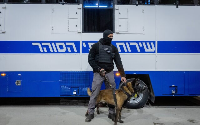 סוהר וכלבו בכלא קציעות בדרום הארץ, שם הוחזקו מחבלי חמאס, 27 בפברואר 2025 (צילום: חיים גולדברג/פלאש90) סוהר וכלבו בכלא קציעות בדרום הארץ, שם הוחזקו מחבלי חמאס, 27 בפברואר 2025 (צילום: חיים גולדברג/פלאש90)