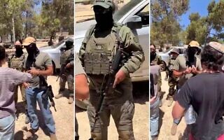 מתנחל חמוש, מלווה בחיילי צה”ל, אומר לפלסטינים ולפעילי זכויות אדם ישראלים כי רק ליהודים מותר להישאר על אדמה פלסטינית בבעלות פרטית בשטח B בגדה המערבית, בפאתי העיירה הפלסטינית תרקומיא, במהלך עימות ב-5 ביוני 2026, כאשר פעילי זכויות אדם ישראלים סייעו לחקלאים פלסטינים לעבד את אדמתם (צילום: צילומי מסך מווידאו, מונטז') מתנחל חמוש, מלווה בחיילי צה”ל, אומר לפלסטינים ולפעילי זכויות אדם ישראלים כי רק ליהודים מותר להישאר על אדמה פלסטינית בבעלות פרטית בשטח B בגדה המערבית, בפאתי העיירה הפלסטינית תרקומיא, במהלך עימות ב-5 ביוני 2026, כאשר פעילי זכויות אדם ישראלים סייעו לחקלאים פלסטינים לעבד את אדמתם (צילום: צילומי מסך מווידאו, מונטז')