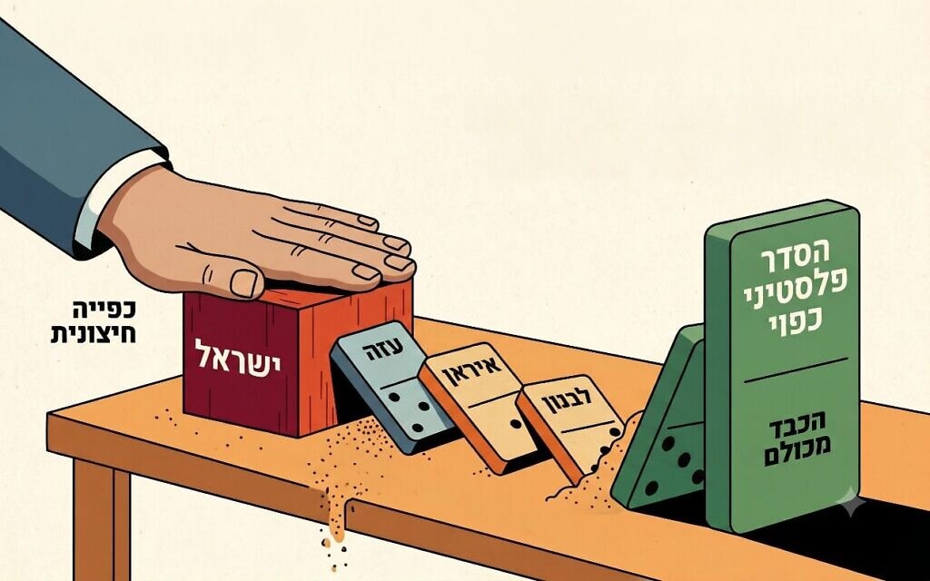 אפקט הדומינו של הסדרים מדיניים כפויים (צילום: איור של אבי בן הר בעזרת Gemini) אפקט הדומינו של הסדרים מדיניים כפויים (צילום: איור של אבי בן הר בעזרת Gemini)