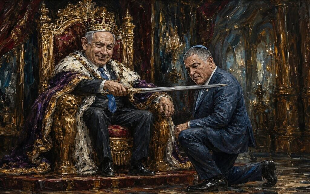 אילוסטרציה: בנימין נתניהו מכתיר את דוד זיני (צילום: יצירת AI) אילוסטרציה: בנימין נתניהו מכתיר את דוד זיני (צילום: יצירת AI)