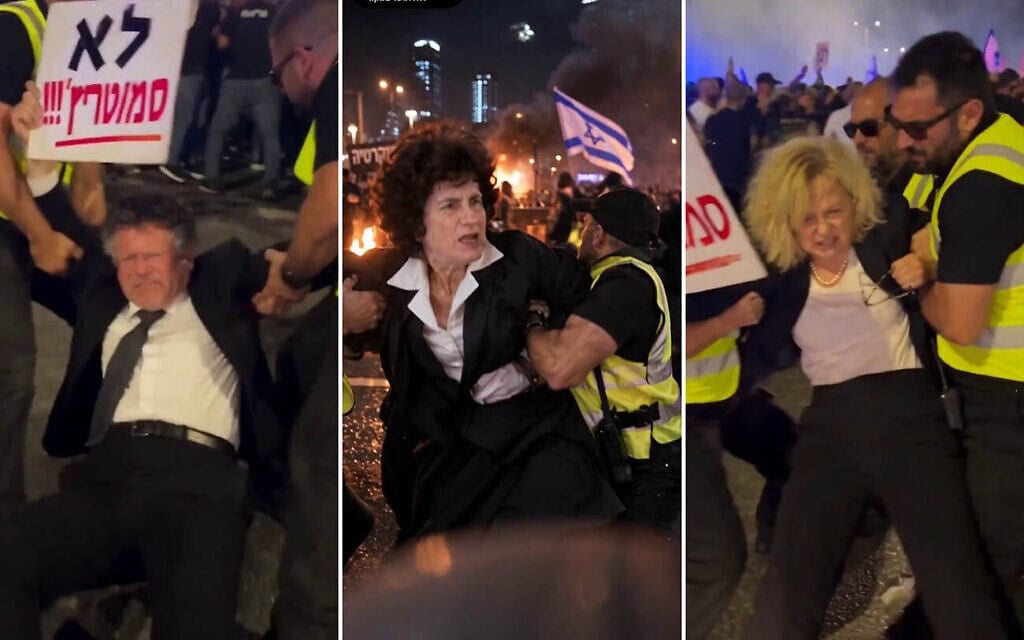 מתוך סרטון שנוצר באמצעות בינה מלאכותית ופורסם ב-15 בספטמבר 2026 על ידי מנהיג הציונות הדתית בצלאל סמוטריץ' מתאר (לפי סדר הופעתם) את נשיא בית המשפט העליון יצחק עמית, את השופטת דפנה ברק-ארז ואת היועצת המשפטית לממשלה גלי בהרב-מיארה מורחקים בכוח מהפגנה (צילום: חשבון הטוויטר של בצלאל סמוטריץ') מתוך סרטון שנוצר באמצעות בינה מלאכותית ופורסם ב-15 בספטמבר 2026 על ידי מנהיג הציונות הדתית בצלאל סמוטריץ' מתאר (לפי סדר הופעתם) את נשיא בית המשפט העליון יצחק עמית, את השופטת דפנה ברק-ארז ואת היועצת המשפטית לממשלה גלי בהרב-מיארה מורחקים בכוח מהפגנה (צילום: חשבון הטוויטר של בצלאל סמוטריץ')