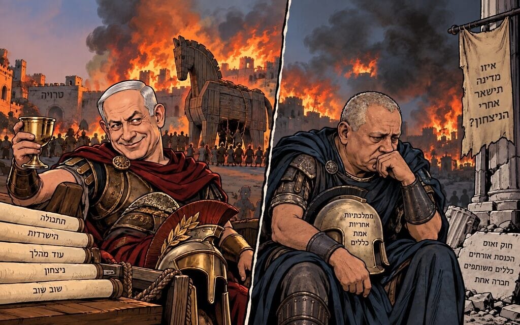 בנימין נתניהו וגדי איזנקוט כאודיסאוס של הומרוס ושל כריסטופר נולאן (צילום: יוצר דיגיטלי: דן פרי) בנימין נתניהו וגדי איזנקוט כאודיסאוס של הומרוס ושל כריסטופר נולאן (צילום: יוצר דיגיטלי: דן פרי)