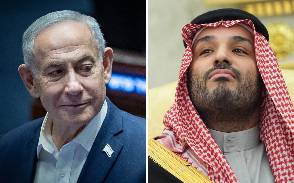 יורש העצר של ערב הסעודית מוחמד בן סלמאן, ראש הממשלה בנימין נתניהו (צילום: AP Photo/Evan Vucci, יונתן זינדל/פלאש90)